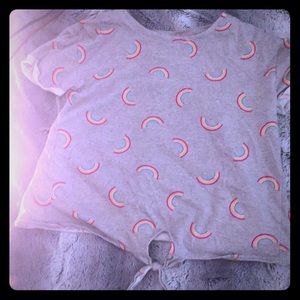Short sleeve rainbow and gray shirt